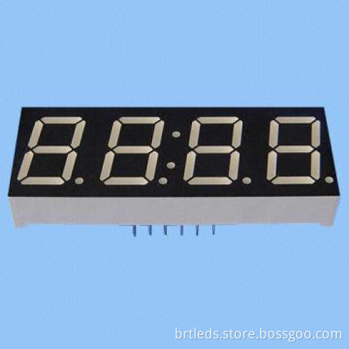 4-digit 7-segment LED clock display with 0.28, 0.39, 0.52 and 0.56 inch sizes, various colors